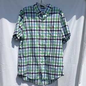 U.S. POLO ASSOCIATION MENS LARGE STRIPED PATTERN BUTTON UP SHORT SLEEVE SHIRT